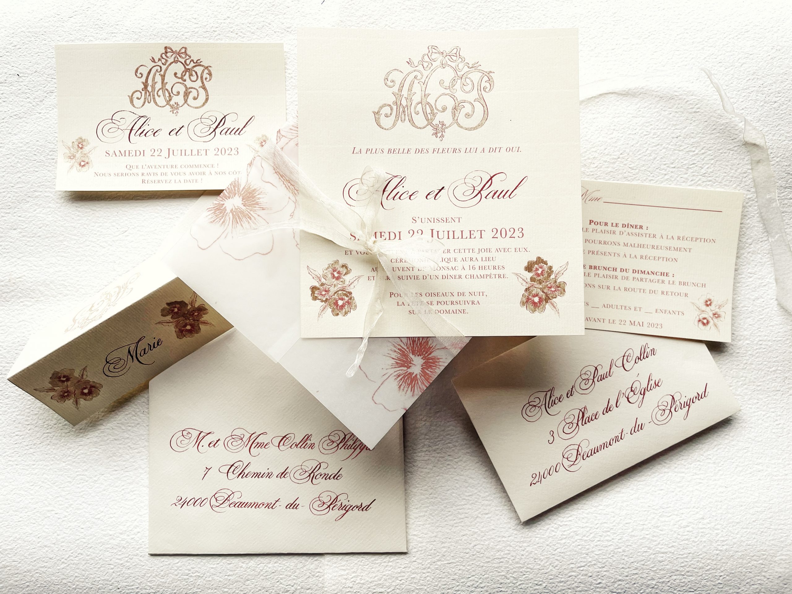 papeterie mariage faire-part invitation sur-mesure noémie Keren Bordeaux calligraphie