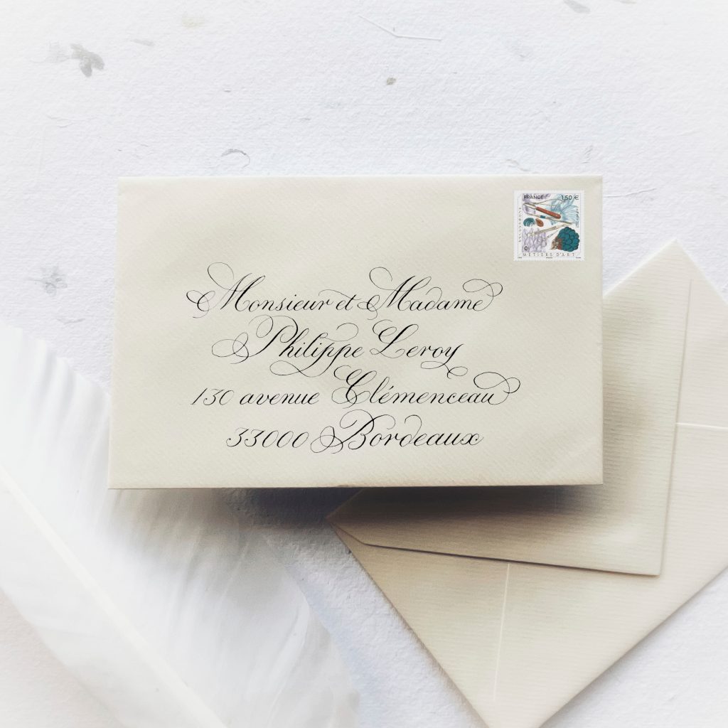 Calligraphie adresse d'enveloppe Mariage Bordeaux Saint-emilion Cognac